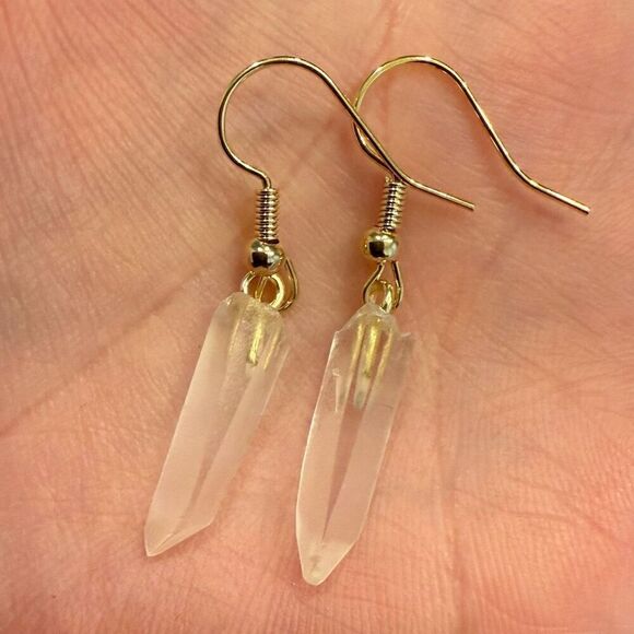 White Crystal Gold Dangle Earrings in 10.00 ctw New - Picture 3 of 6